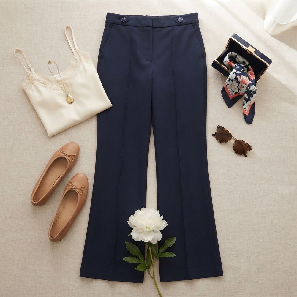 Elie Tahari Navy Blue Flare Leg Dress Pants Sz 10 Stretch Trousers Professional